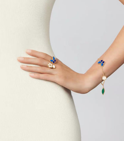 [Vicky Jewelry ]LUCKY SPRING GOLD BLUESTONE WHITE MOTHER-OF-PEARL BRACELET
