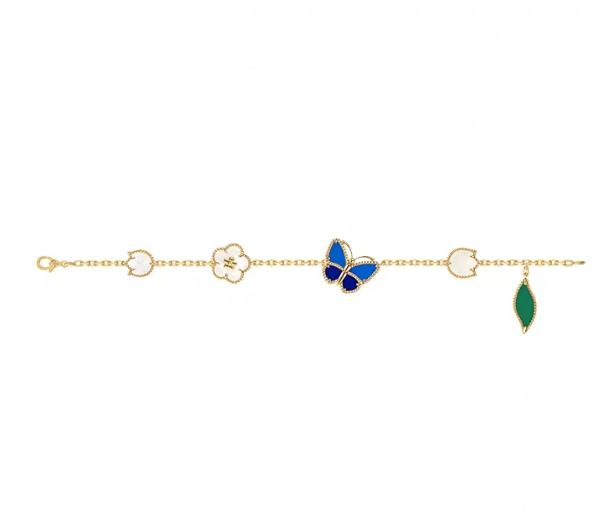 [Vicky Jewelry ]LUCKY SPRING GOLD BLUESTONE WHITE MOTHER-OF-PEARL BRACELET