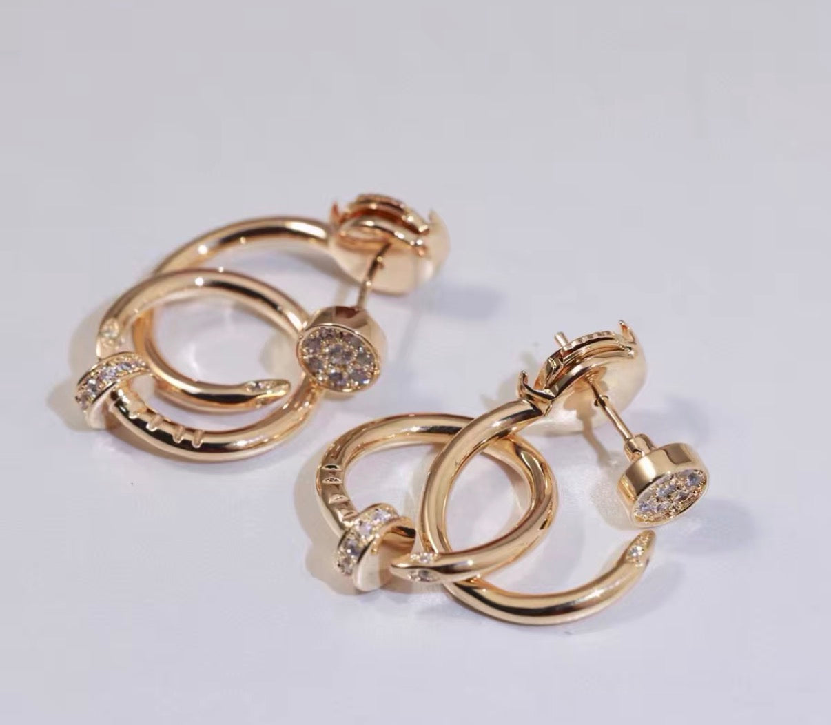 [Vicky]NAIL COLLECTION DIAMOND SET DOUBLE HOOP EARRINGS