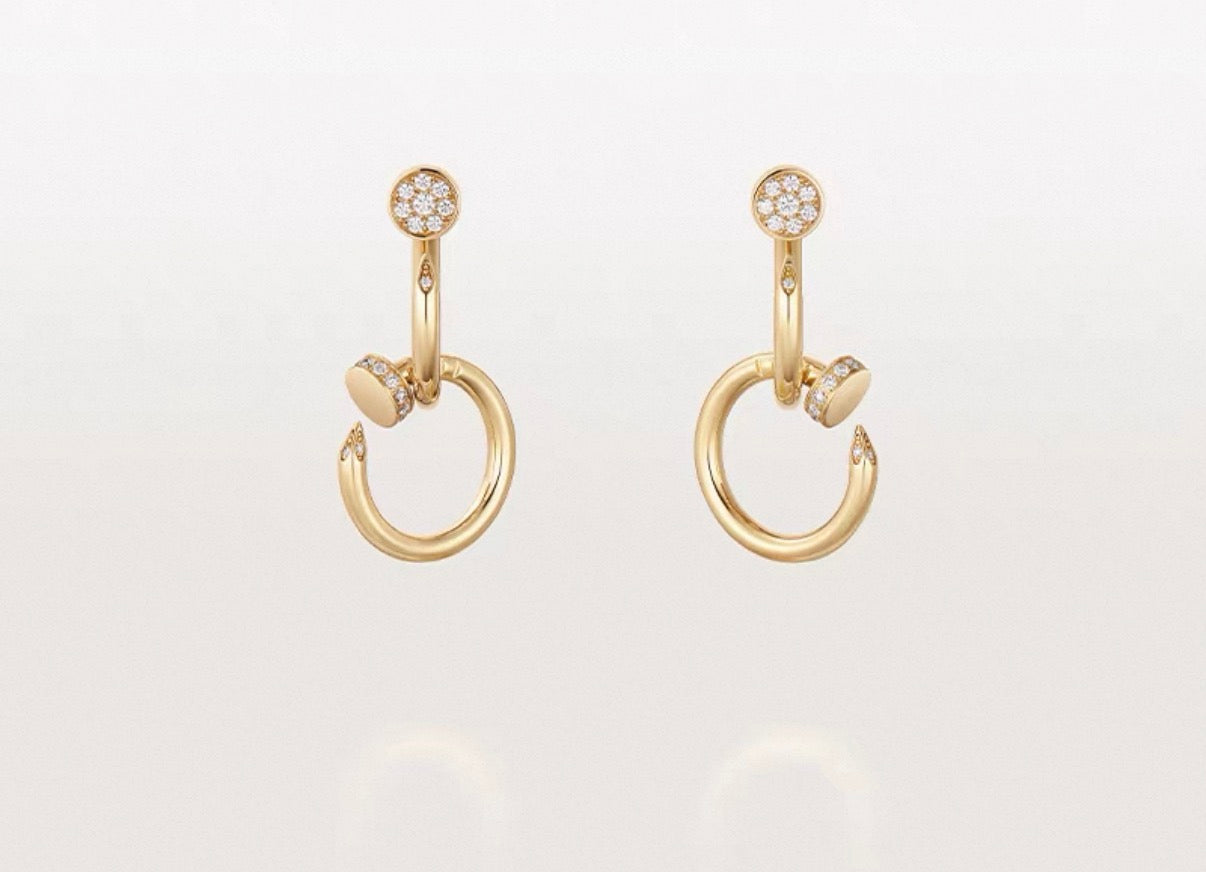 [Vicky]NAIL COLLECTION DIAMOND SET DOUBLE HOOP EARRINGS