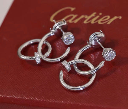 [Vicky]NAIL COLLECTION DIAMOND SET DOUBLE HOOP EARRINGS