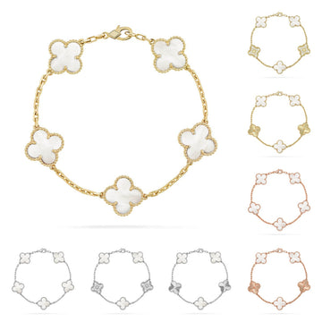 [Royal&Vicky]LUCKY CLOVER 5-MOTIF BRACELET - WHITE MOTHER-OF-PEARL COLLECTION