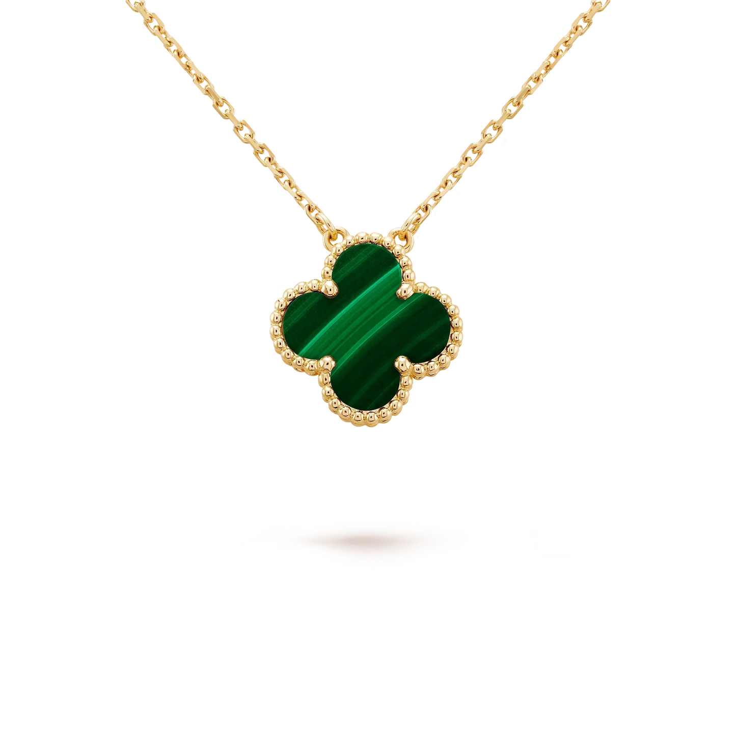 [Vicky]CLOVER 15MM MALACHITE SINGLE FLOWER  NECKLACE