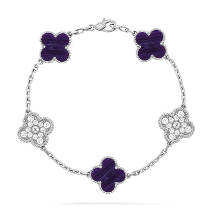 [Vicky]CLOVER 5 MOTIF PURPLE STRIPES BRACELET COLLECTION