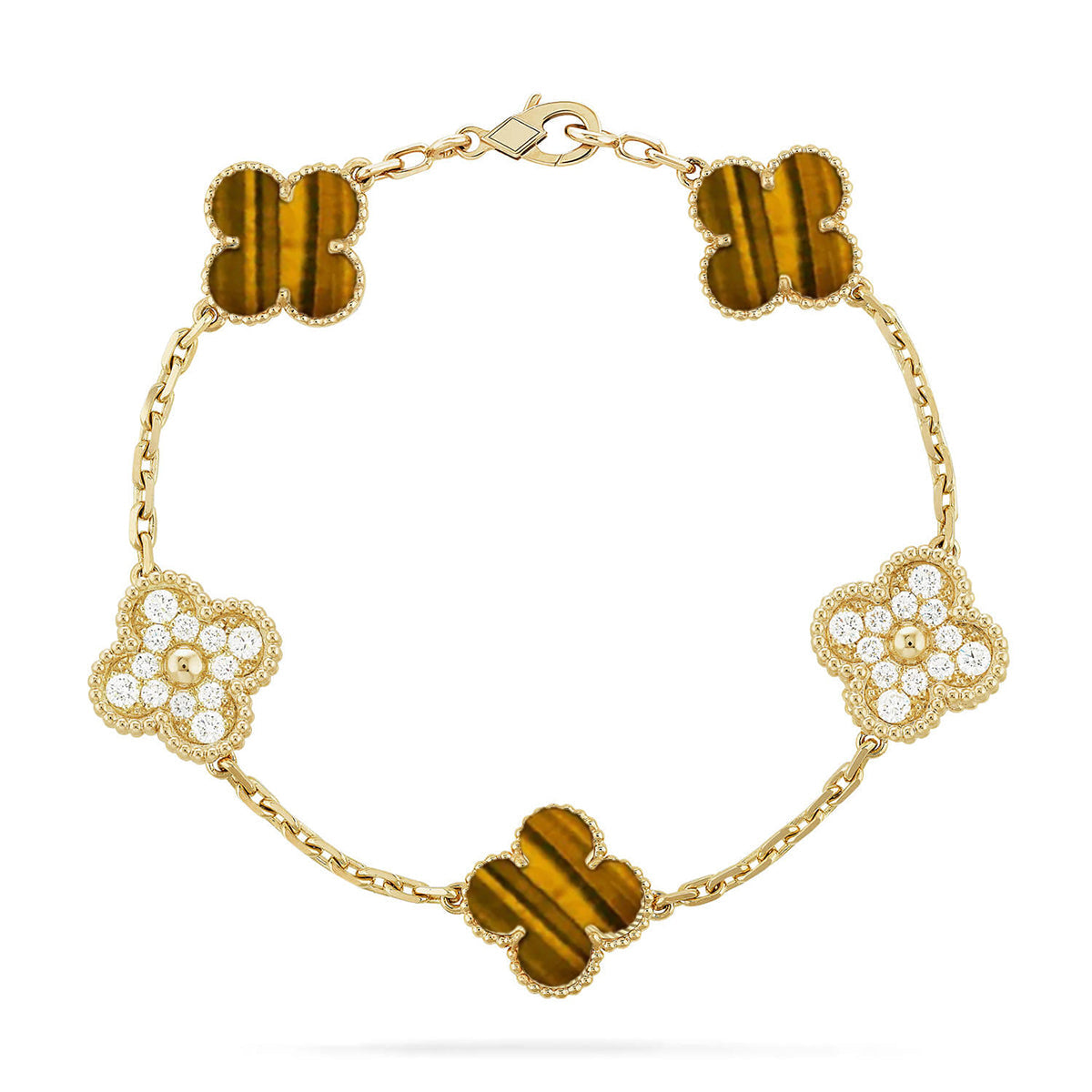 [Vicky] CLOVER 5 MOTIFS TIGER EYE BRACELET COLLECTION