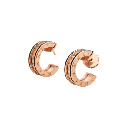 [Vicky]ZERO 1 ROCK PINK GOLD EARRINGS WITH STUDDED SPIRAL AND BLACK CERAMIC