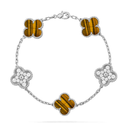 [Vicky] CLOVER 5 MOTIFS TIGER EYE BRACELET COLLECTION