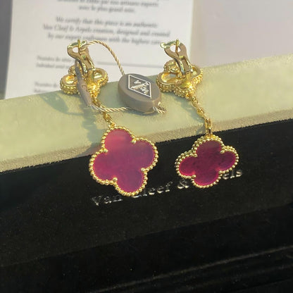 [Vicky]NEW CLOVER 2 MOTIF PINK ENAMEL EARRINGS