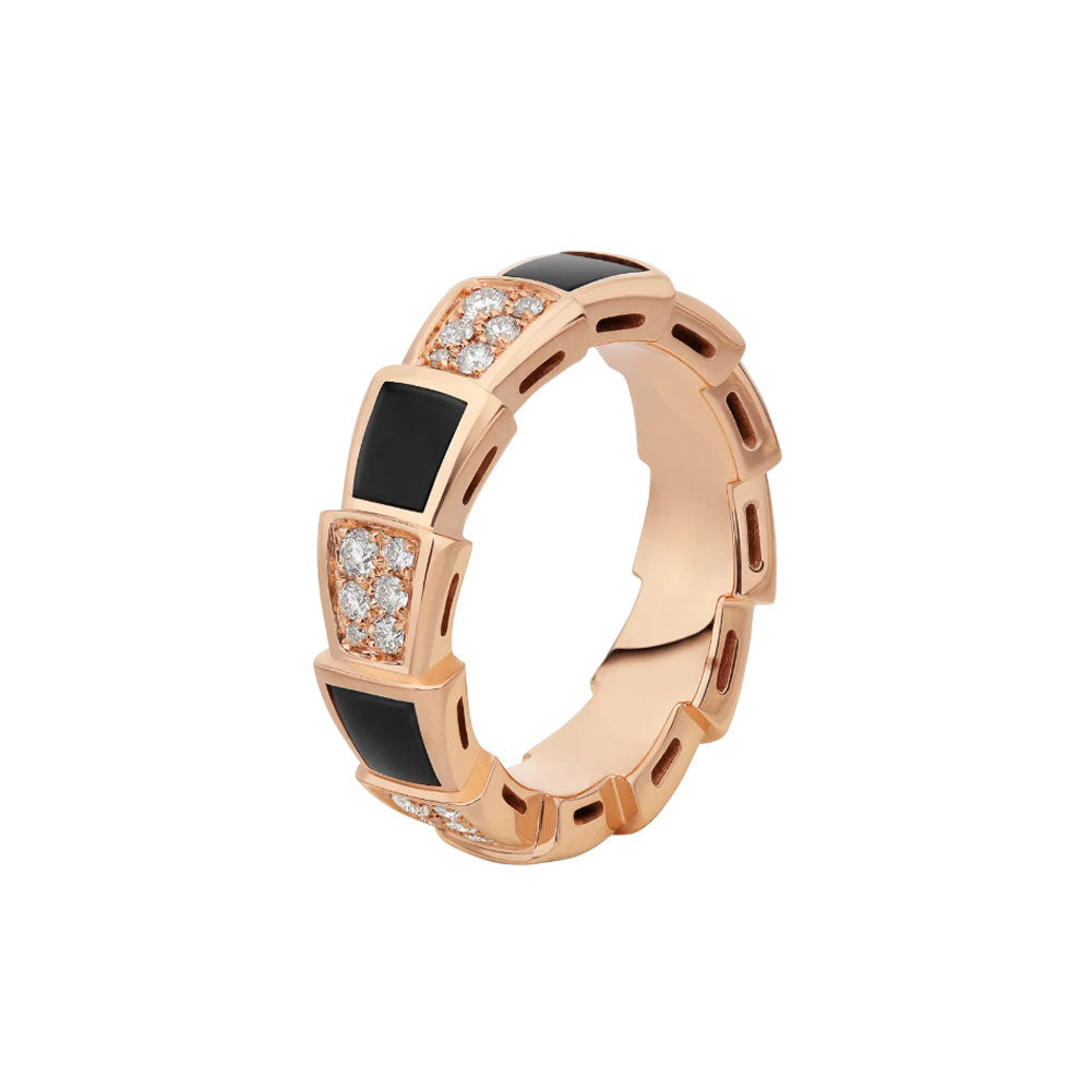 [Vicky]SERPENTI RING ROSA GOLD SCHWARZ MOP DIAMANT GEPAART 4MM