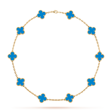 [Royal&Vicky]CLOVER 10 MOTIFS BLUE AGATE NECKLACE