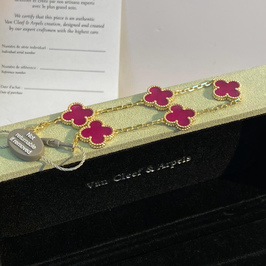[Vicky]NEW CLOVER 5 MOTIFS PINK ENAMEL BRACELET