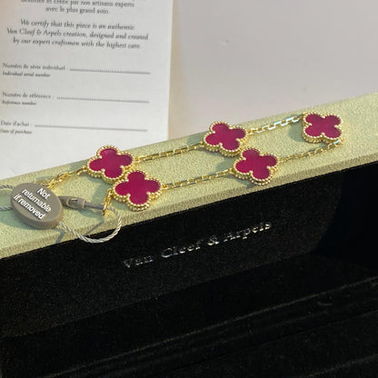[Vicky]NEW CLOVER 5 MOTIFS PINK ENAMEL BRACELET