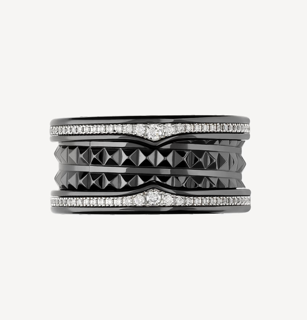 [Vicky]ZERO 1 ROCK VIERBAND SCHWARZE KERAMIK MIT SPIRALE UND DIAMANTEN