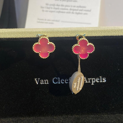 [Vicky]NEW CLOVER 15MM PINK ENAMEL STUD EARRINGS