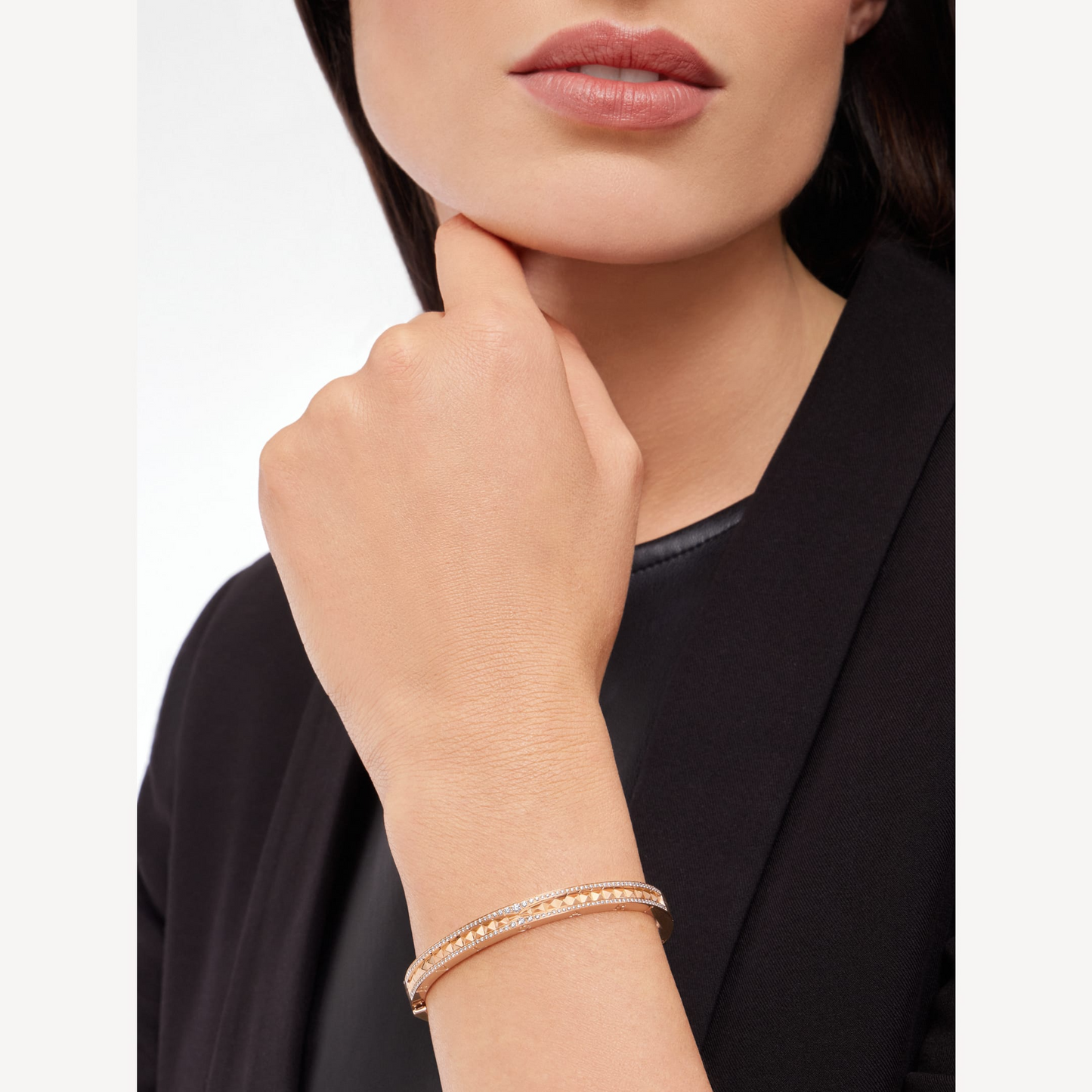 [Vicky]ZERO 1 SPIRAL AND PAVED DIAMOND PINK GOLD BRACELET