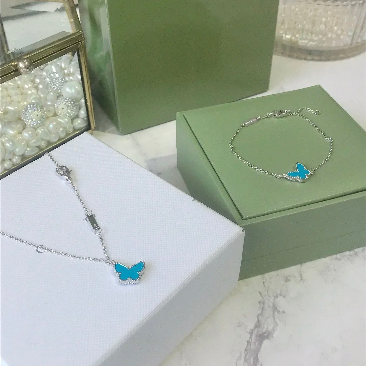 [Vicky]BUTTERFLY TURQUOISE BUTTERFLY BRACELET SILVER