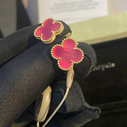 [Vicky]NEW CLOVER 15MM PINK ENAMEL STUD EARRINGS