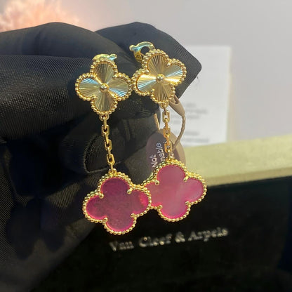 [Vicky]NEW CLOVER 2 MOTIF PINK ENAMEL EARRINGS