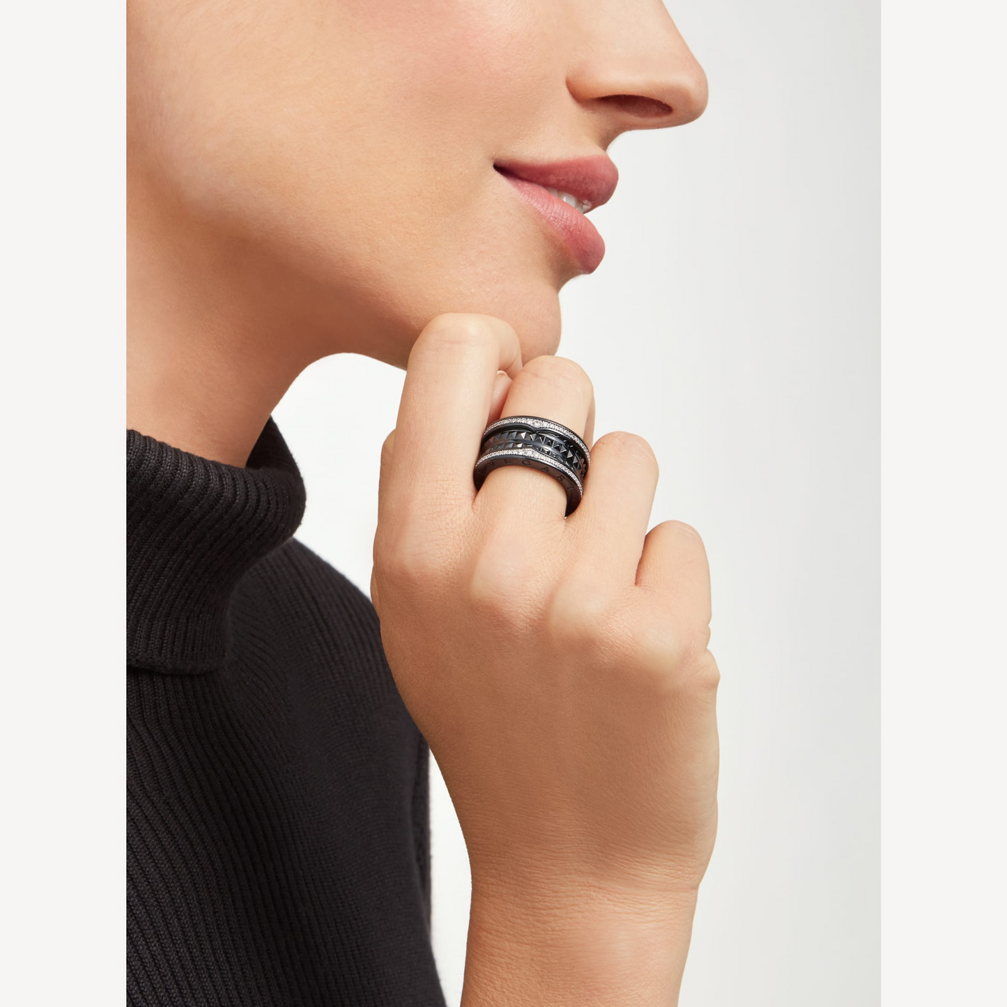 [Vicky]ZERO 1 ROCK VIERBAND SCHWARZE KERAMIK MIT SPIRALE UND DIAMANTEN