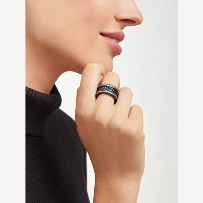 [Vicky]ZERO 1 ROCK VIERBAND SCHWARZE KERAMIK MIT SPIRALE UND DIAMANTEN