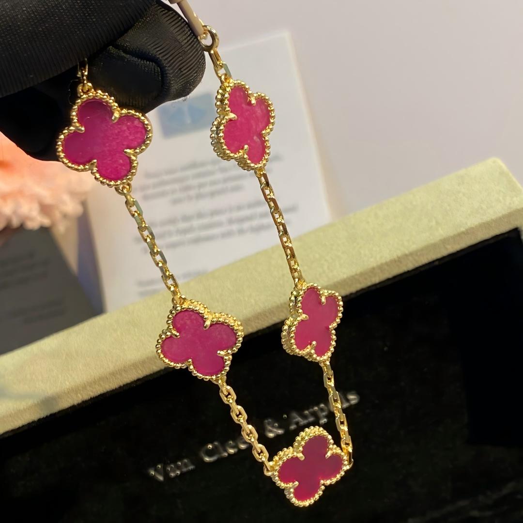 [Vicky]NEW CLOVER 5 MOTIFS PINK ENAMEL BRACELET