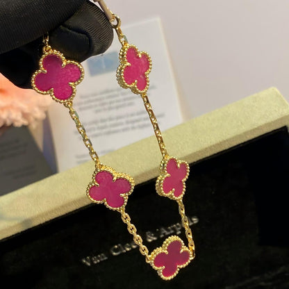 [Vicky]NEW CLOVER 5 MOTIFS PINK ENAMEL BRACELET