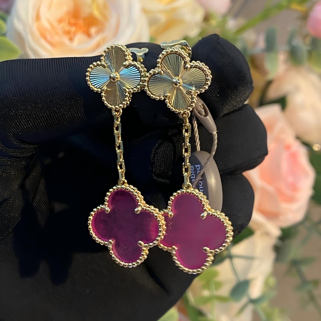 [Vicky]NEW CLOVER 2 MOTIF PINK ENAMEL EARRINGS