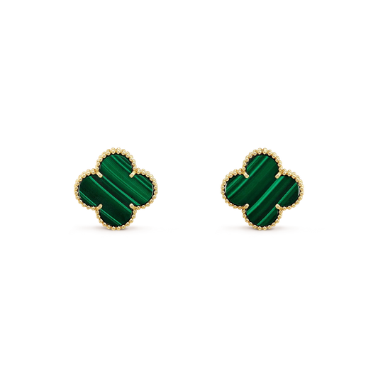 [Vicky]CLOVER MINI 9.5MM MALACHITE  EARRINGS