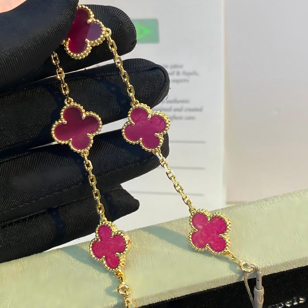 [Vicky]NEW CLOVER 5 MOTIFS PINK ENAMEL BRACELET