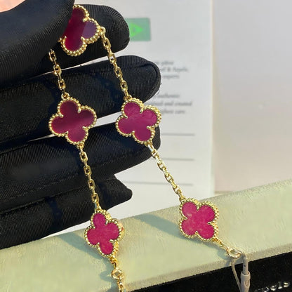 [Vicky]NEW CLOVER 5 MOTIFS PINK ENAMEL BRACELET