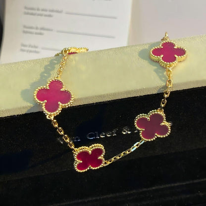 [Vicky]NEW CLOVER 5 MOTIFS PINK ENAMEL BRACELET