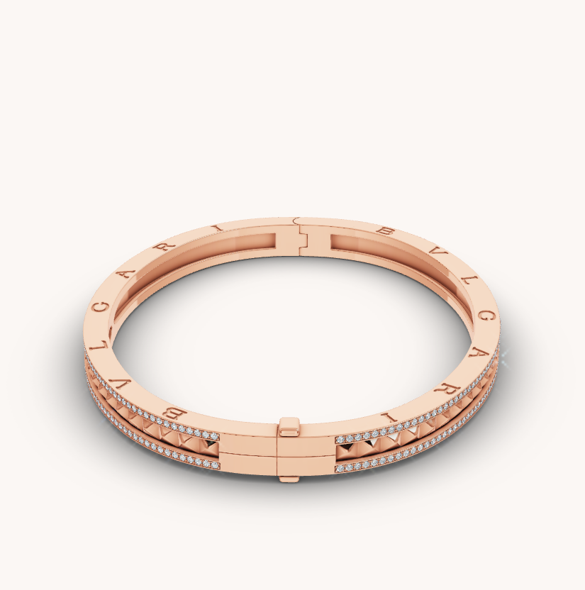 [Vicky]ZERO 1 SPIRAL AND PAVED DIAMOND PINK GOLD BRACELET