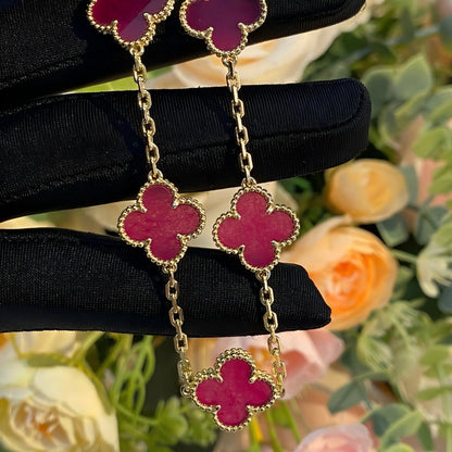 [Vicky]NEW CLOVER 5 MOTIFS PINK ENAMEL BRACELET