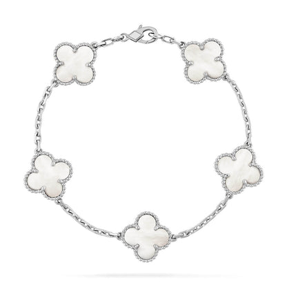 [Vicky]CLOVER WHITE PEARL MOP 5 MOTIF BRACELET COLLECTION