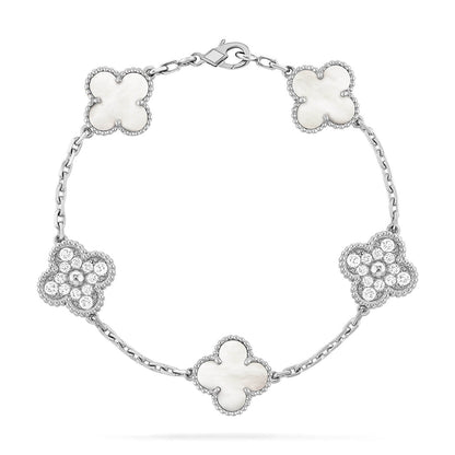 [Vicky]CLOVER WHITE PEARL MOP 5 MOTIF BRACELET COLLECTION