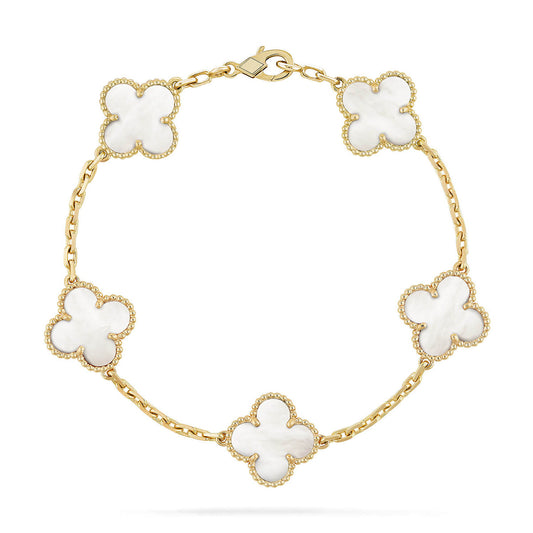 [Vicky]CLOVER WHITE PEARL MOP 5 MOTIF BRACELET COLLECTION