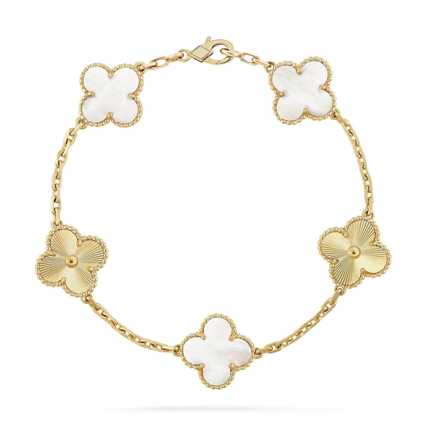 [Vicky]CLOVER WHITE PEARL MOP 5 MOTIF BRACELET COLLECTION