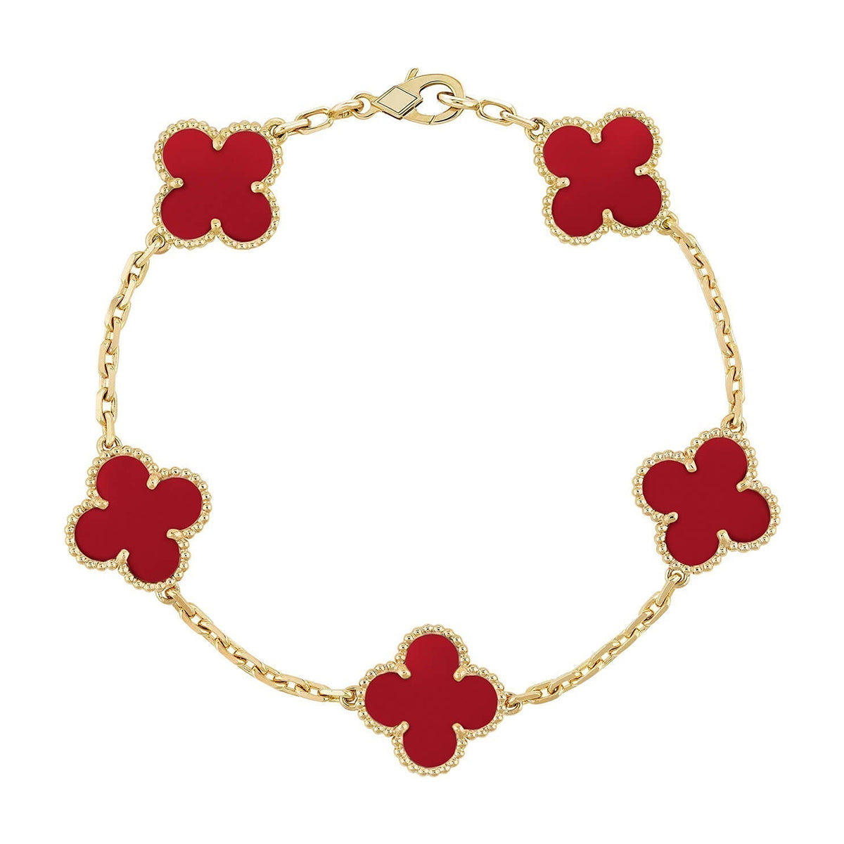 [Vicky] CLOVER 5 MOTIF RED CORNELIAN BRACELET COLLECTION
