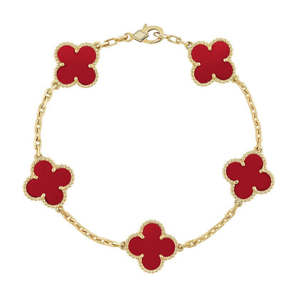 [Vicky] CLOVER 5 MOTIF RED CORNELIAN BRACELET COLLECTION
