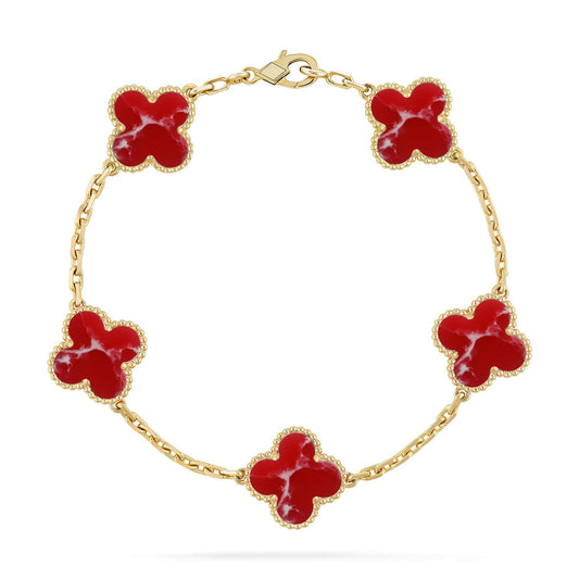 [Vicky]CLOVER 5 MOTIF RED PATTERN BRACELET COLLECTION
