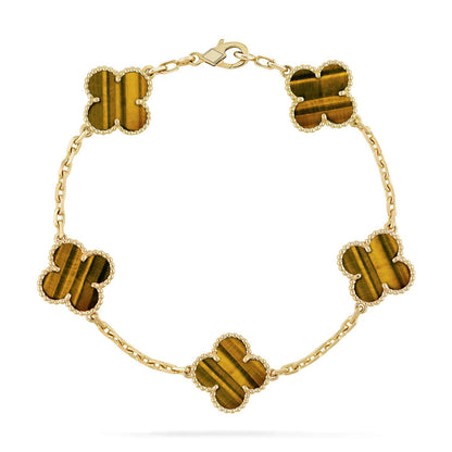 [Vicky] CLOVER 5 MOTIFS TIGER EYE BRACELET COLLECTION