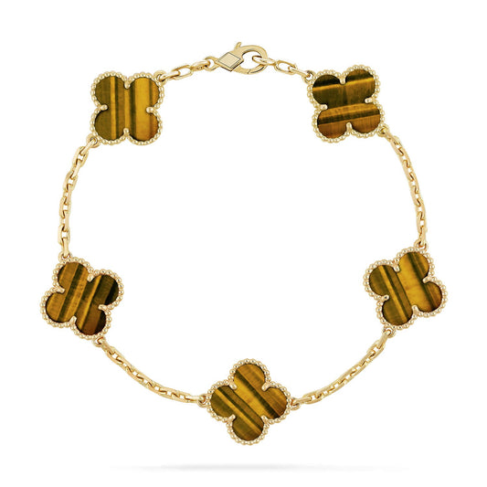 [Vicky] CLOVER 5 MOTIFS TIGER EYE BRACELET COLLECTION