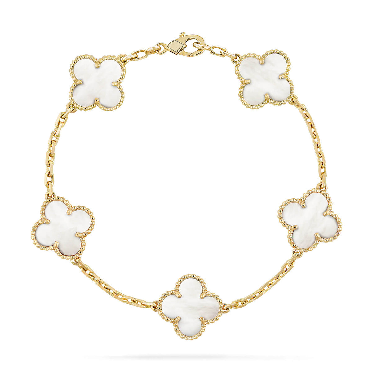 [Vicky]CLOVER WHITE PEARL MOP 5 MOTIF BRACELET COLLECTION