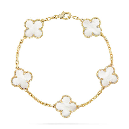 [Vicky]CLOVER WHITE PEARL MOP 5 MOTIF BRACELET COLLECTION