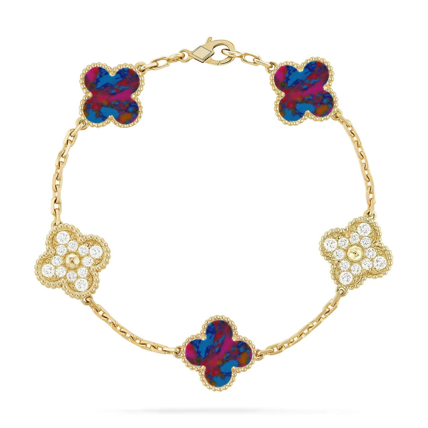 [Vicky]CLOVER 5 MOTIF COLOR GEMSTONES BRACELET COLLECTION