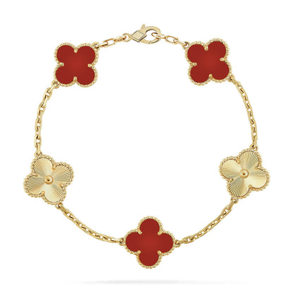 [Vicky] CLOVER 5 MOTIF RED CORNELIAN BRACELET COLLECTION