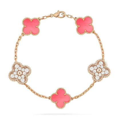 [Vicky]CLOVER 5 MOTIF DIAMOND PINK MOP PINK GOLD BRACELET