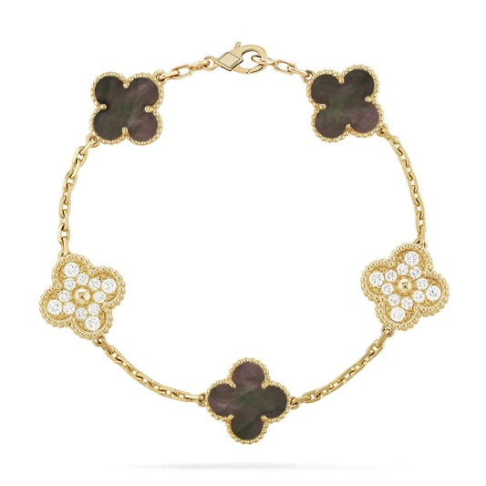 [Vicky]CLOVER 5 MOTIF GRAY MOP DIAMOND BRACELET