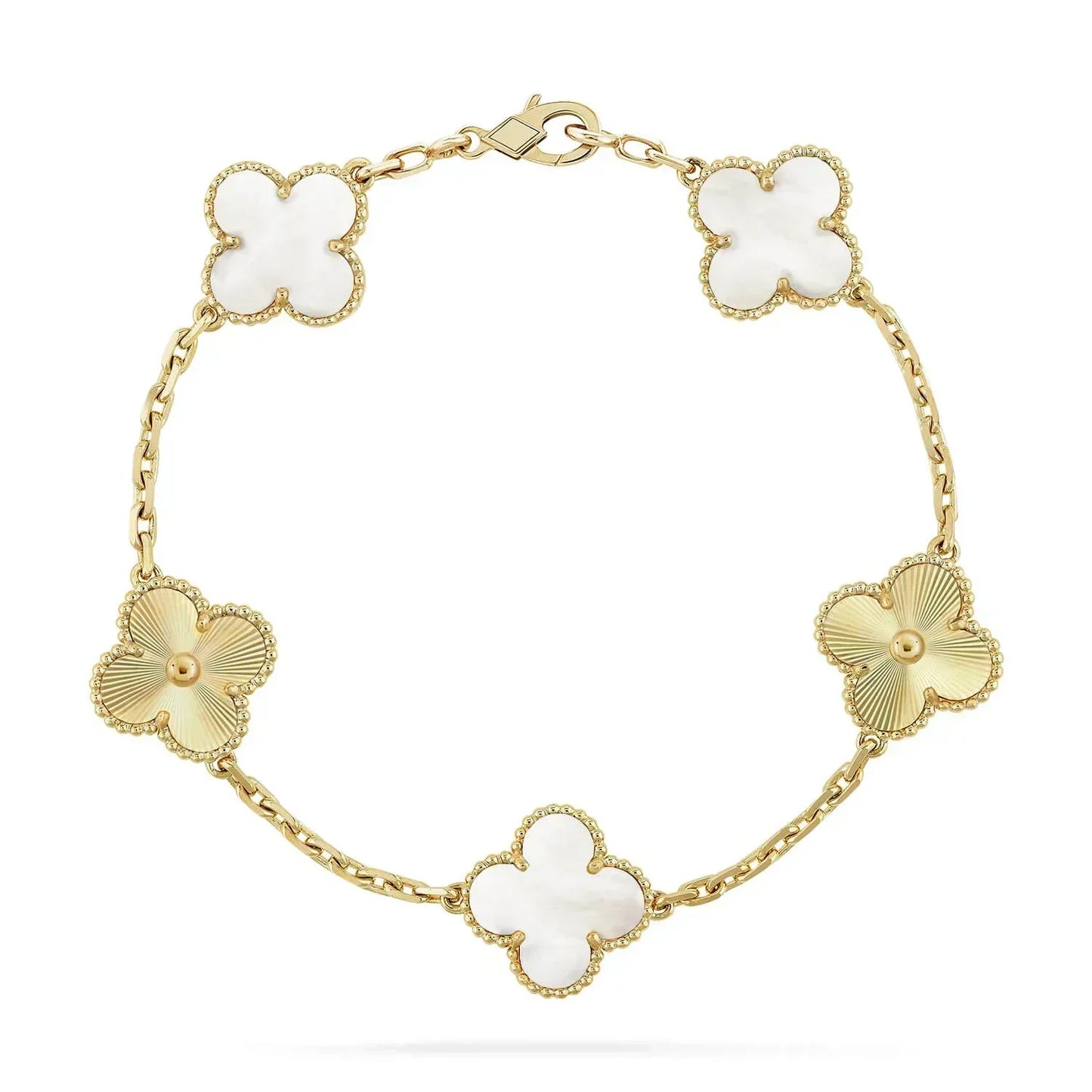 [Vicky]CLOVER BRACELET 5 MOTIF WHITE MOP PINK GOLD