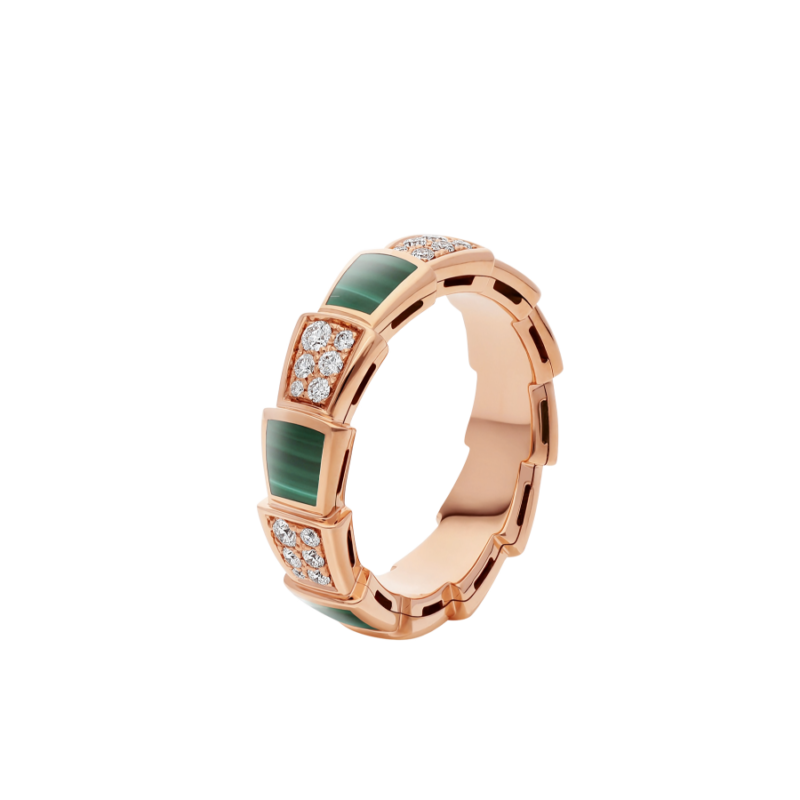 [Vicky]SERPENTI RING PINK GOLD MALACHITE DIAMOND PAVED 4MM